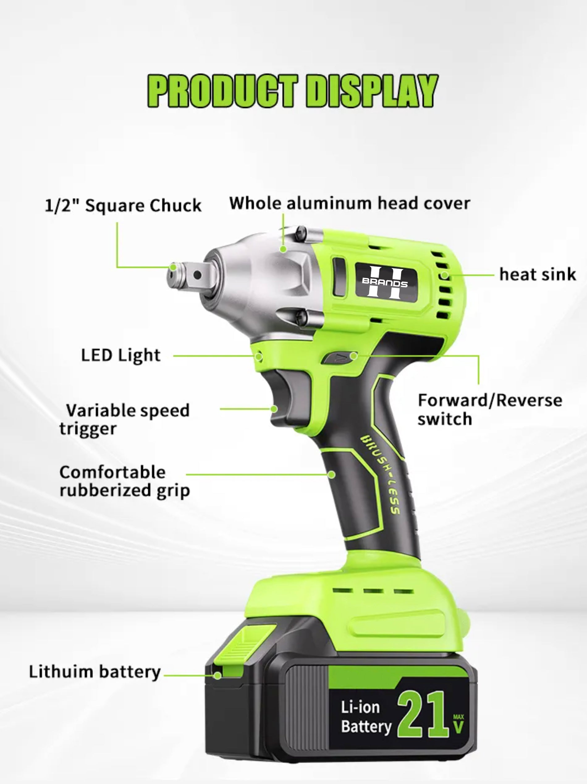 HyperTool 21V 1000nm High Torque Brushless Cordless Impact Wrench (FH-8621B)