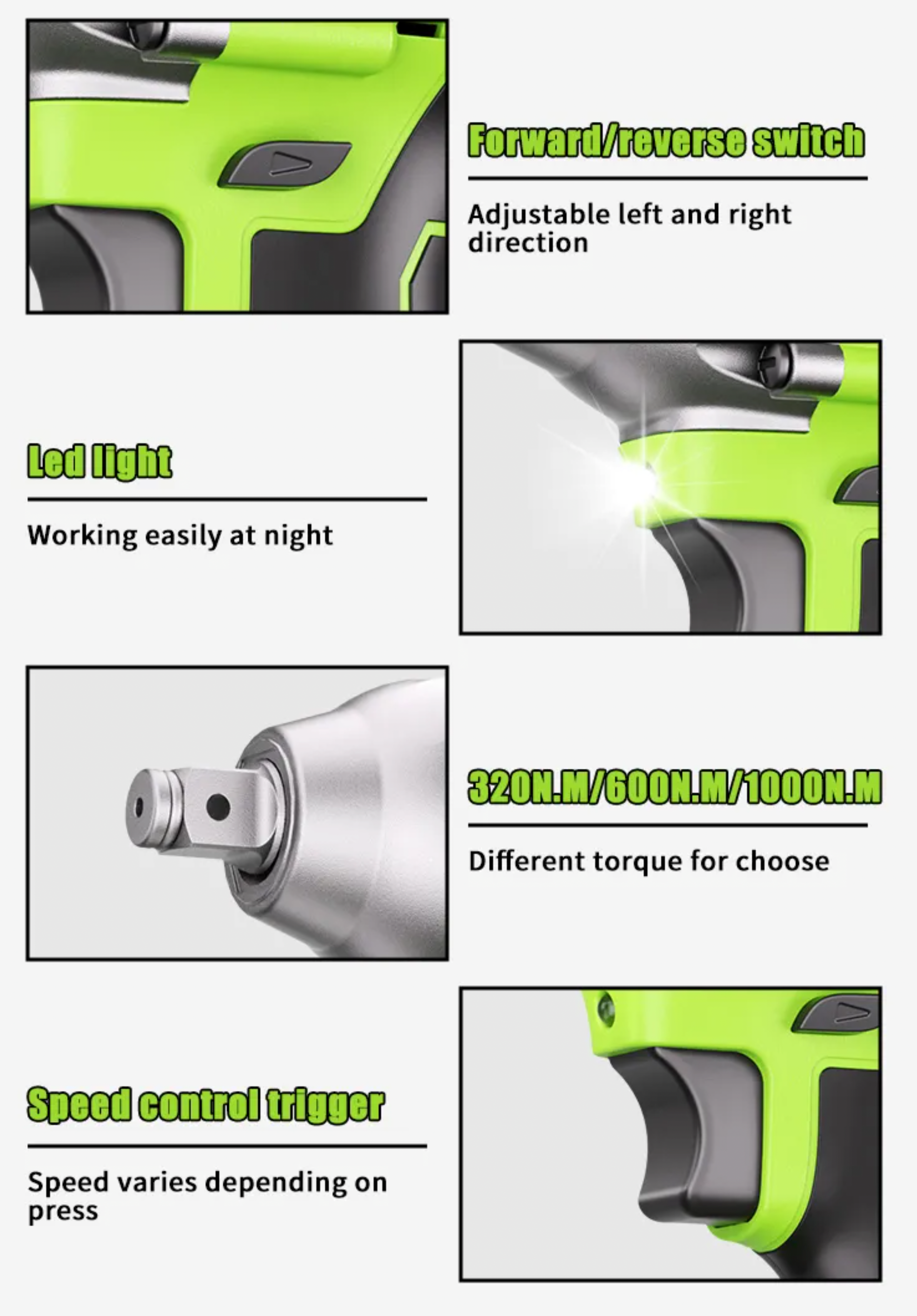HyperTool 21V 1000nm High Torque Brushless Cordless Impact Wrench (FH-8621B)