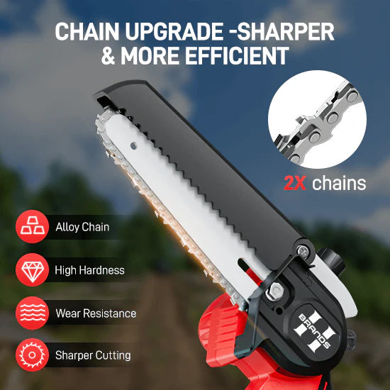 HyperTool 21V Cordless Mini Chain Saw 6 inch Electric Chainsaw for Wood Cutting with Handheld Battery Power (FHCS-501A1-02)