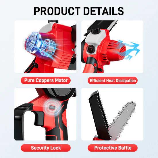HyperTool 21V Cordless Mini Chain Saw 6 inch Electric Chainsaw for Wood Cutting with Handheld Battery Power (FHCS-501A1-02)