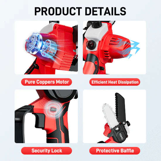 HyperTool 21V Mini Chainsaw Hand-held Powered Chain Saw Small Chainsaw Cordless Battery Mini Chainsaw for Courtyard Branch Wood Cutting (FHCS-501A1-01)
