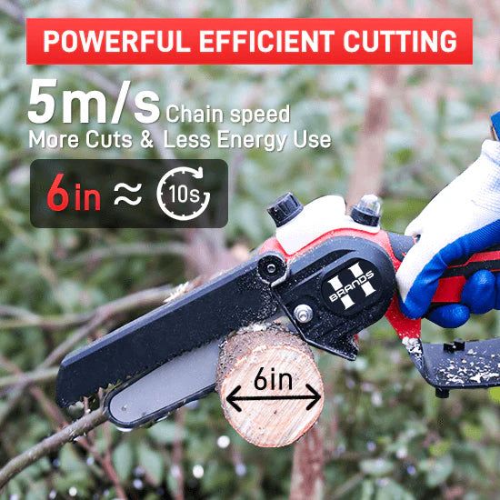 HyperTool 21V Cordless Mini Chain Saw 6 inch Electric Chainsaw for Wood Cutting with Handheld Battery Power (FHCS-501A1-02)