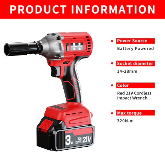 HyperTool 21V Professional Grade Battery Powered Impact Wrench for Car Maintenance with Battery Socket Wrench (FH-8521B-1)