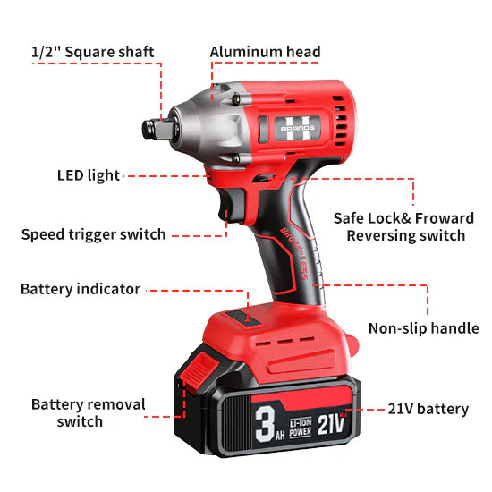 HyperTool 21V Professional Grade Battery Powered Impact Wrench for Car Maintenance with Battery Socket Wrench (FH-8521B-1)