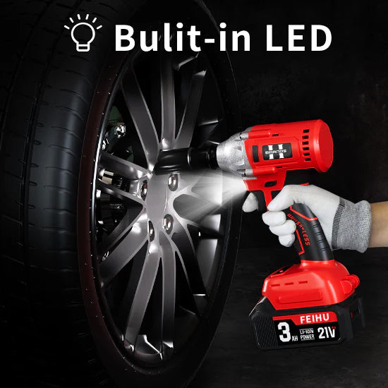 HyperTool 21V Professional Grade Battery Powered Impact Wrench for Car Maintenance with Battery Socket Wrench (FH-8521B-1)