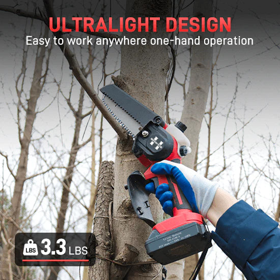 HyperTool 21V Cordless Mini Chain Saw 6 inch Electric Chainsaw for Wood Cutting with Handheld Battery Power (FHCS-501A1-02)