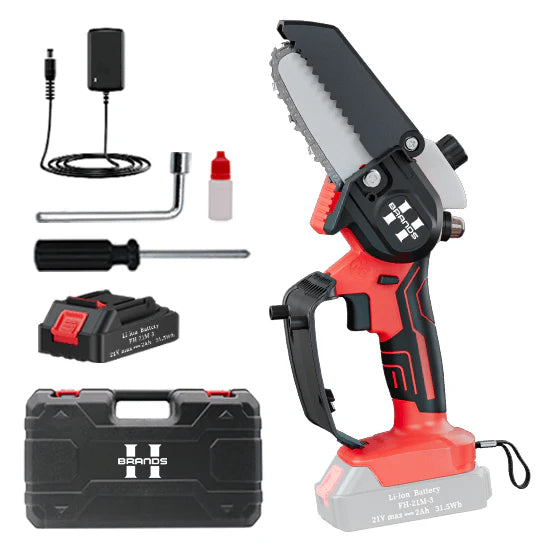HyperTool 21V Mini Chainsaw Hand-held Powered Chain Saw Small Chainsaw Cordless Battery Mini Chainsaw for Courtyard Branch Wood Cutting (FHCS-501A1-01)