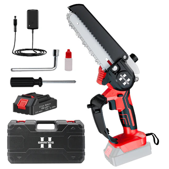 HyperTool 21V Cordless Mini Chain Saw 6 inch Electric Chainsaw for Wood Cutting with Handheld Battery Power (FHCS-501A1-02)