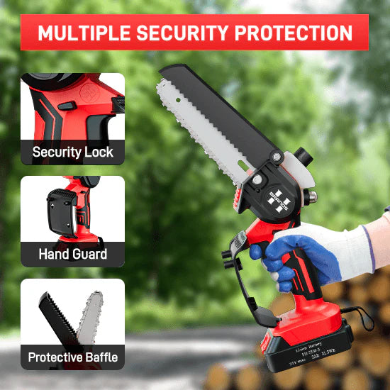 HyperTool 21V Cordless Mini Chain Saw 6 inch Electric Chainsaw for Wood Cutting with Handheld Battery Power (FHCS-501A1-02)