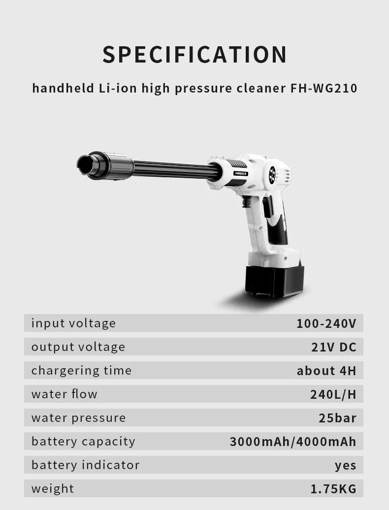 HyperTool Cordless High Pressure 21V Water Spray Gun (FH-WG210Y)