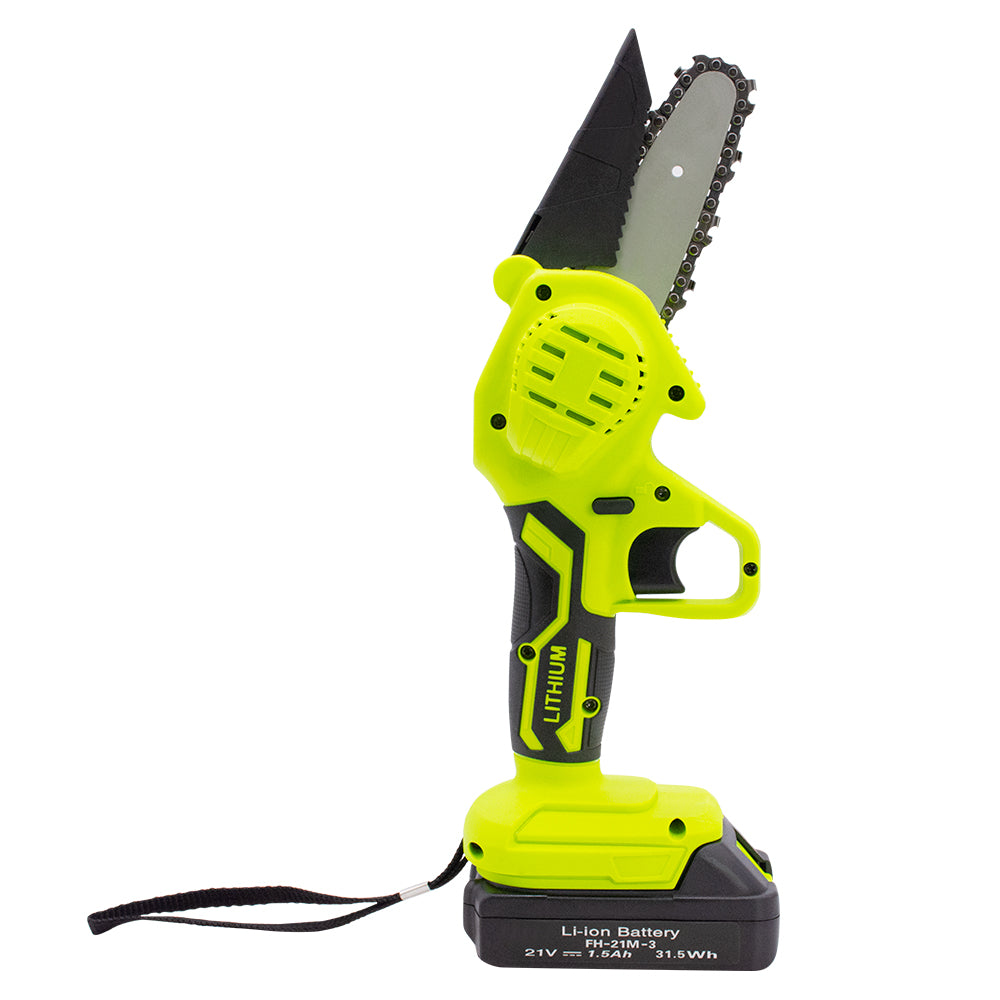 HyperTool Portable 21V 1500mAh Mini Chainsaw 4 Inch Single Hand Cordless for Wood Logging for DIY Grading Battery Powered (FHCS-501A1-03)