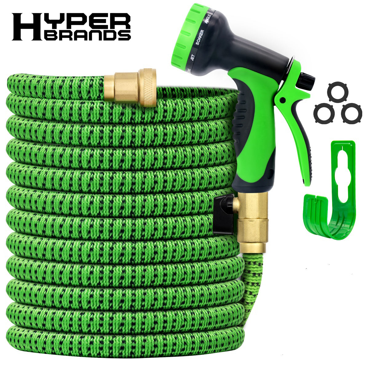 HyperHose 75FT Magic Latex Water Hose with Brass Connector green