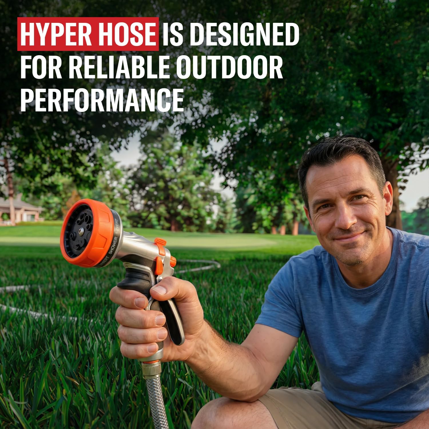 HyperHose Heavy-Duty Metal Garden Hose Nozzle Sprayer- 316 Stainless Steel - High-Pressure 120 PSI - Multi-Function Spray with Ergonomic Handle - 10 Way