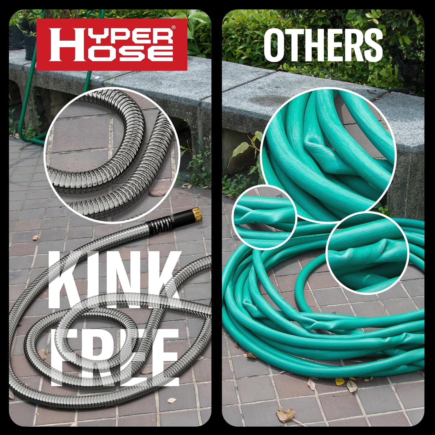 HyperHose Best 100 ft Metal Garden Hose - No-Kink Durable 316 Stainless Steel, Spray Nozzle & Hook – Tough Flexible Heavy Duty Water Hoses, Naval Brass, Rust, Weather, LeakProof