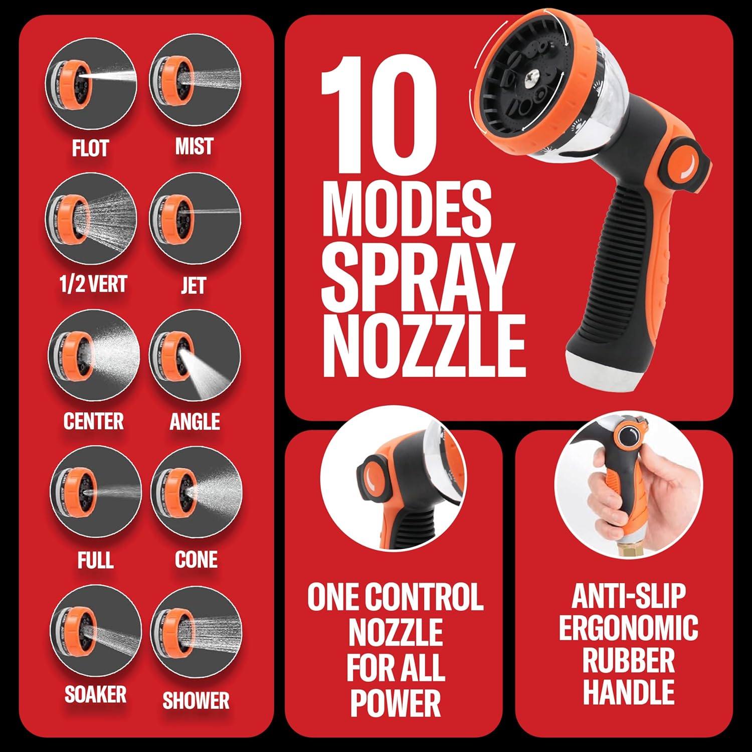 HyperHose Best 50 ft Metal Garden Hose Set - No-Kink Durable 316 Stainless Steel, 10-Way Zync Spray Nozzle & Hook – Tough Flexible Heavy Duty Water Hoses, Naval Brass, Rust, Weather, LeakProof