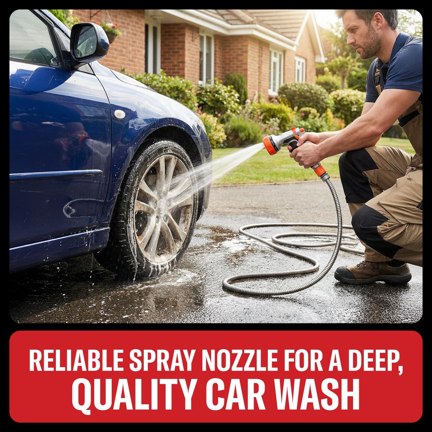 HyperHose Heavy-Duty Metal Garden Hose Nozzle Sprayer- 316 Stainless Steel - High-Pressure 120 PSI - Multi-Function Spray with Ergonomic Handle - 10 Way