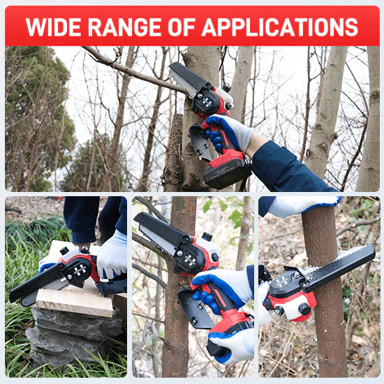 HyperTool 21V Cordless Mini Chain Saw 6 inch Electric Chainsaw for Wood Cutting with Handheld Battery Power (FHCS-501A1-02)