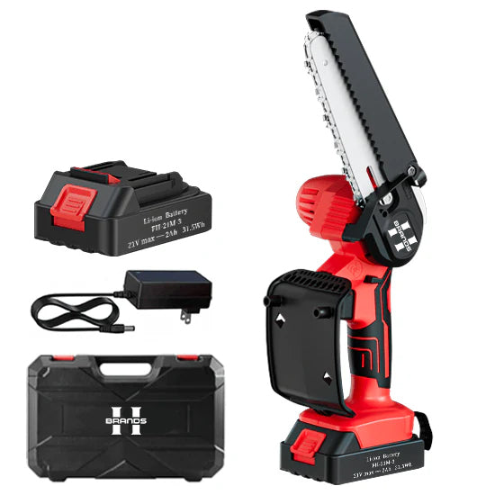 HyperTool 21V Cordless Mini Chain Saw 6 inch Electric Chainsaw for Wood Cutting with Handheld Battery Power (FHCS-501A1-02)