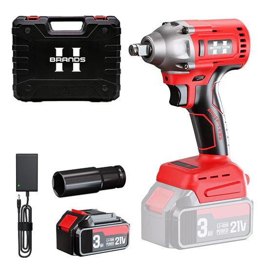 HyperTool 21V Professional Grade Battery Powered Impact Wrench for Car Maintenance with Battery Socket Wrench (FH-8521B-1)