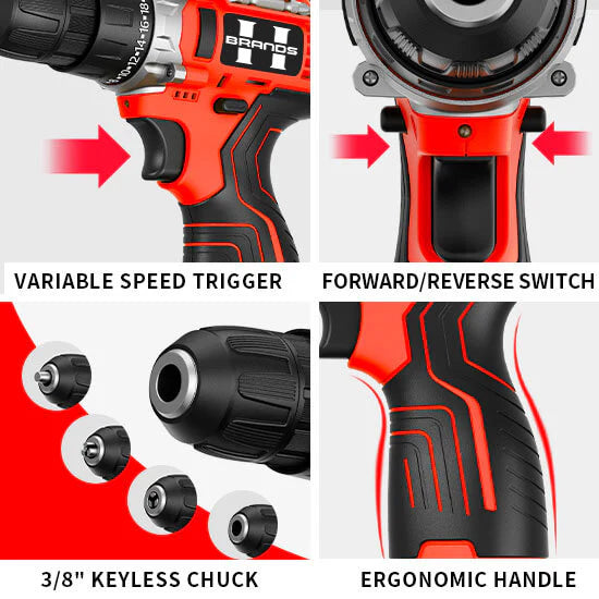 HyperTool Home Improvement and DIY Projects 12V Cordless Drill 28 Sets with Versatile Drill Kits and Essential Tools (FH-28SETS-1)