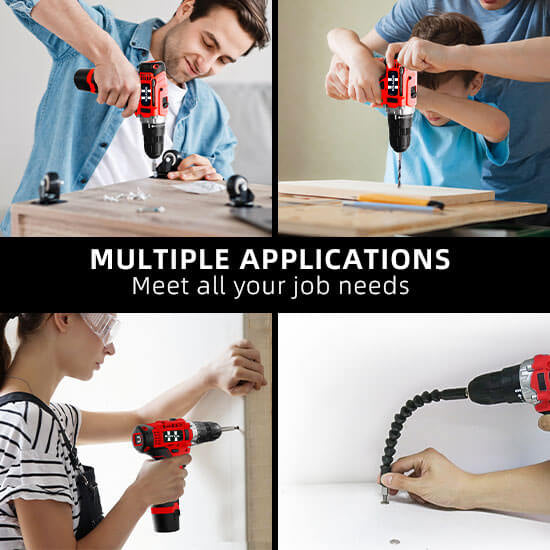 HyperTool Home Improvement and DIY Projects 12V Cordless Drill 28 Sets with Versatile Drill Kits and Essential Tools (FH-28SETS-1)