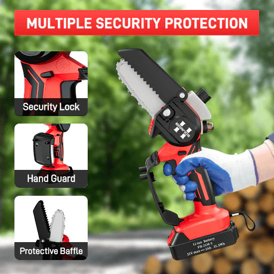 HyperTool 21V Mini Chainsaw Hand-held Powered Chain Saw Small Chainsaw Cordless Battery Mini Chainsaw for Courtyard Branch Wood Cutting (FHCS-501A1-01)