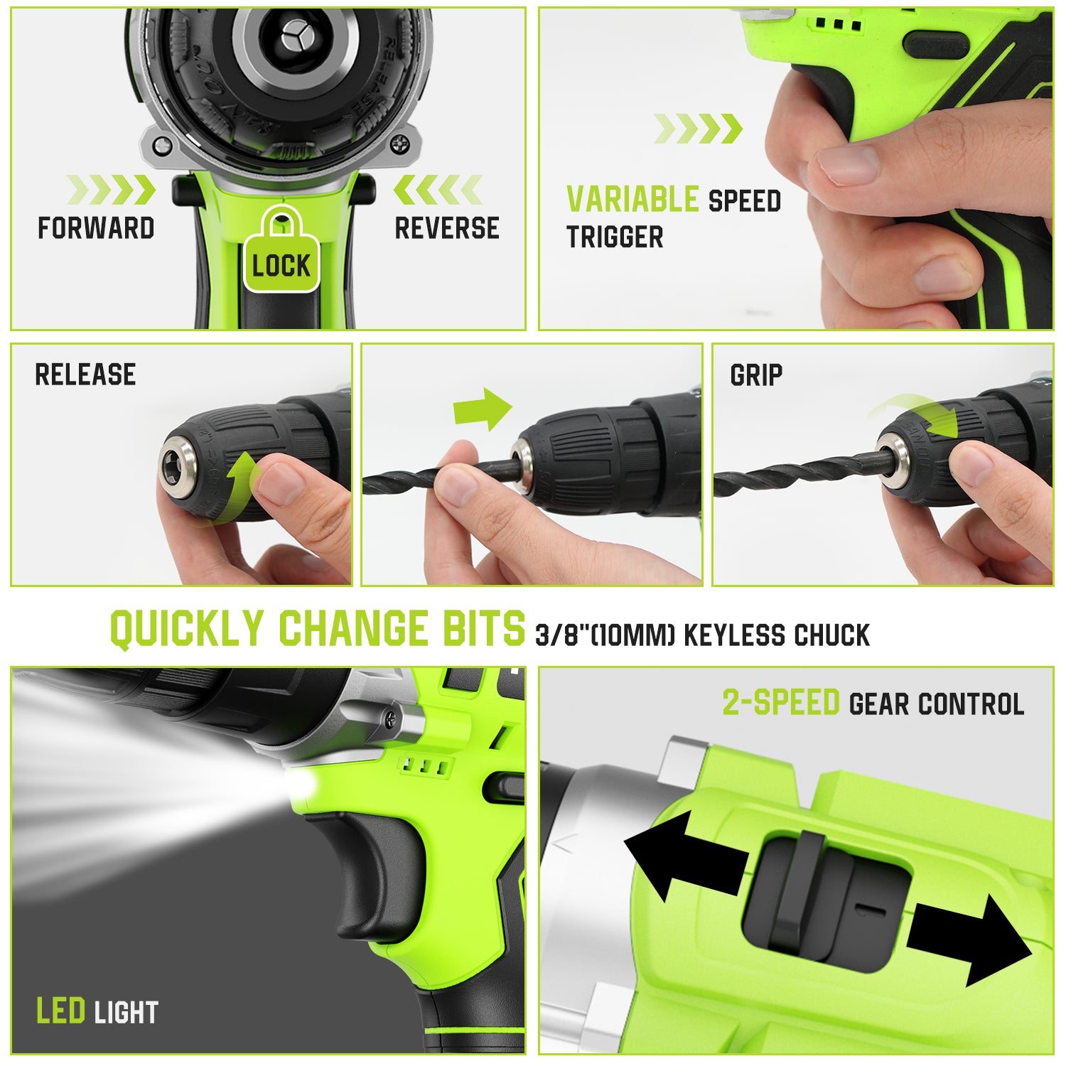 HyperTool 21v High Quality Cordless Electric Screwdriver Drill Lithium Battery Variable Speed Brushed Motor Power Tools Set (FH-6918S)