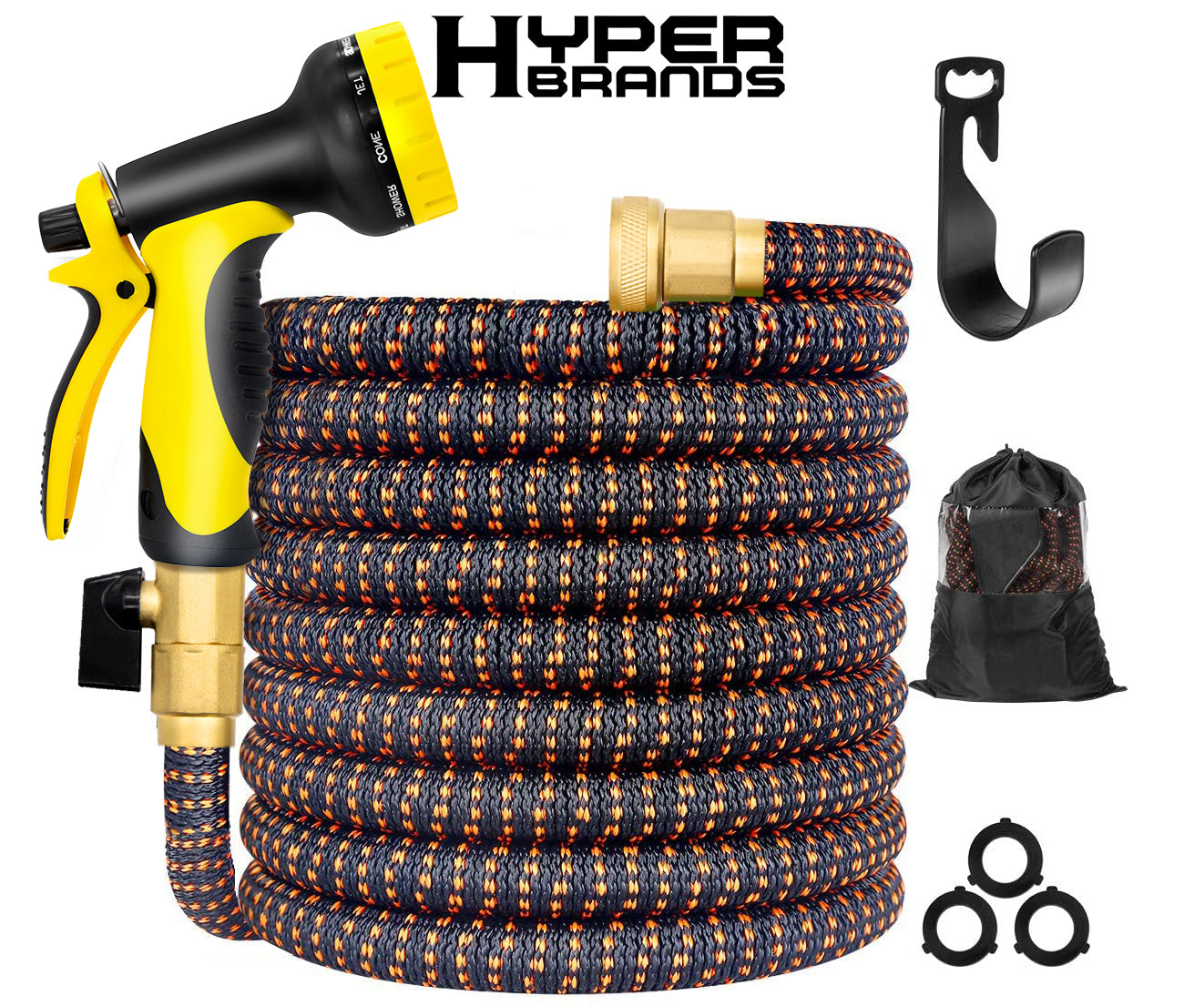 HyperHose 75FT Magic Latex Water Hose with Brass Connector yellow