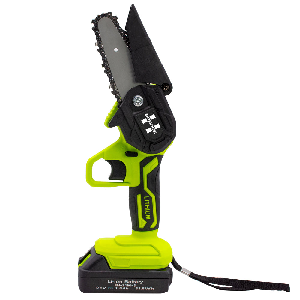 HyperTool Portable 21V 1500mAh Mini Chainsaw 4 Inch Single Hand Cordless for Wood Logging for DIY Grading Battery Powered (FHCS-501A1-03)