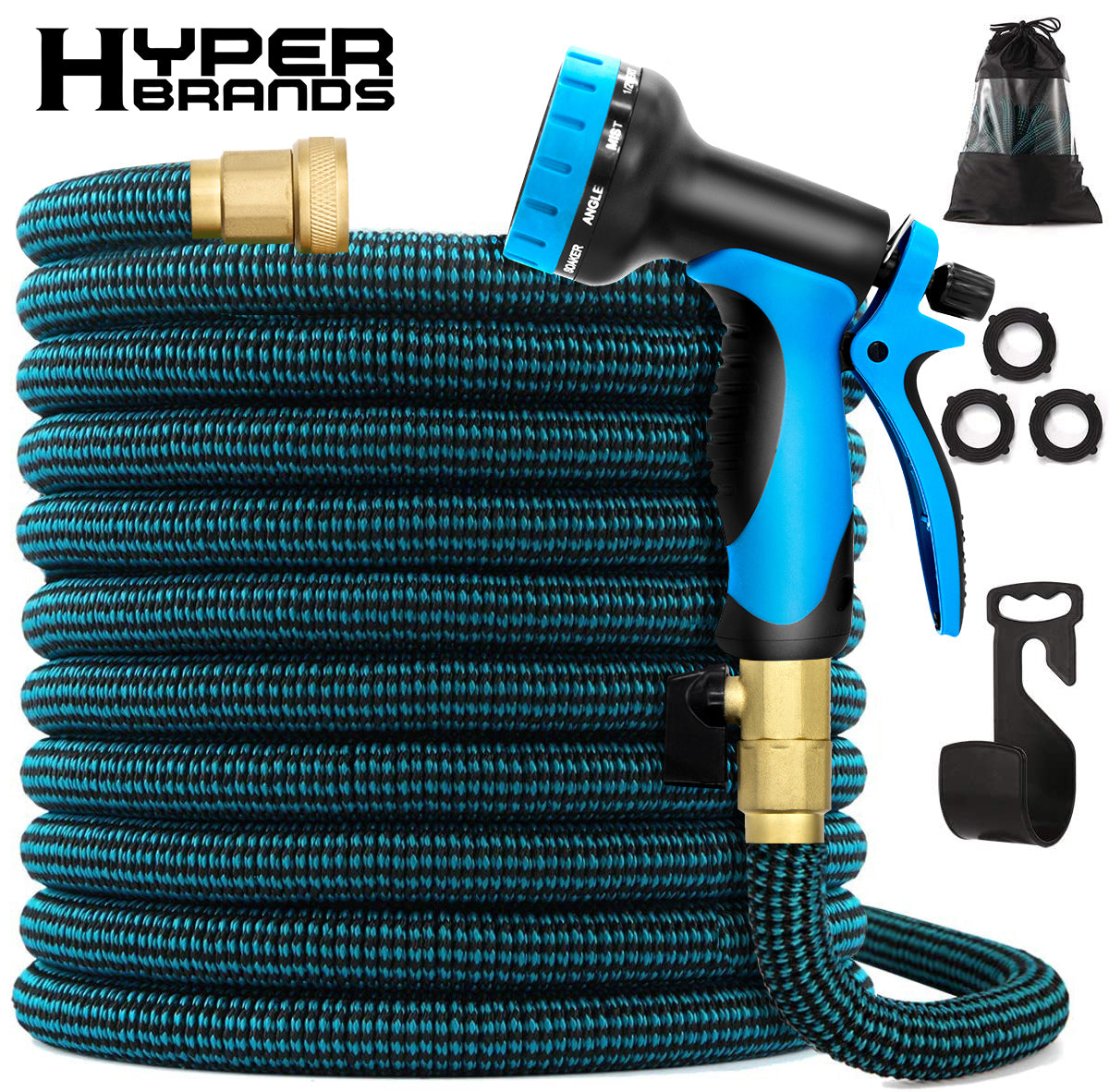 HyperHose 75FT Magic Latex Water Hose with Brass Connector blue