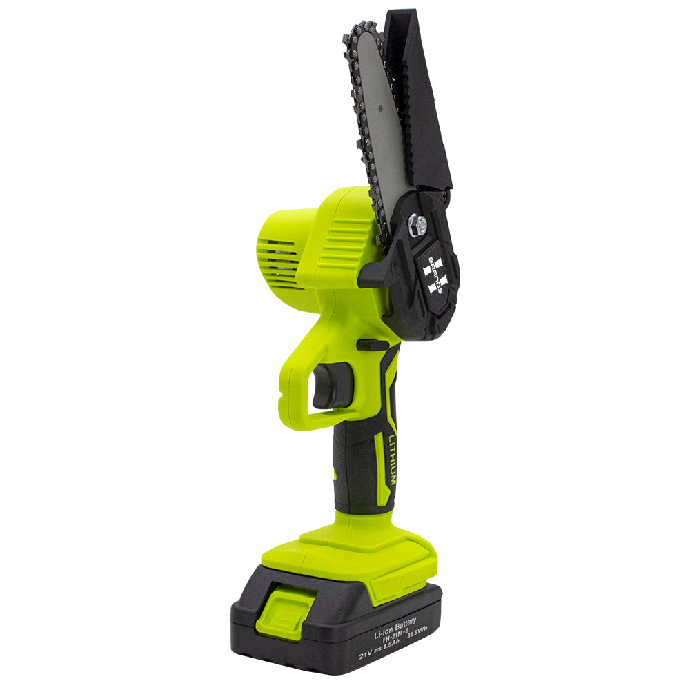 HyperTool Portable 21V 1500mAh Mini Chainsaw 4 Inch Single Hand Cordless for Wood Logging for DIY Grading Battery Powered (FHCS-501A1-03)