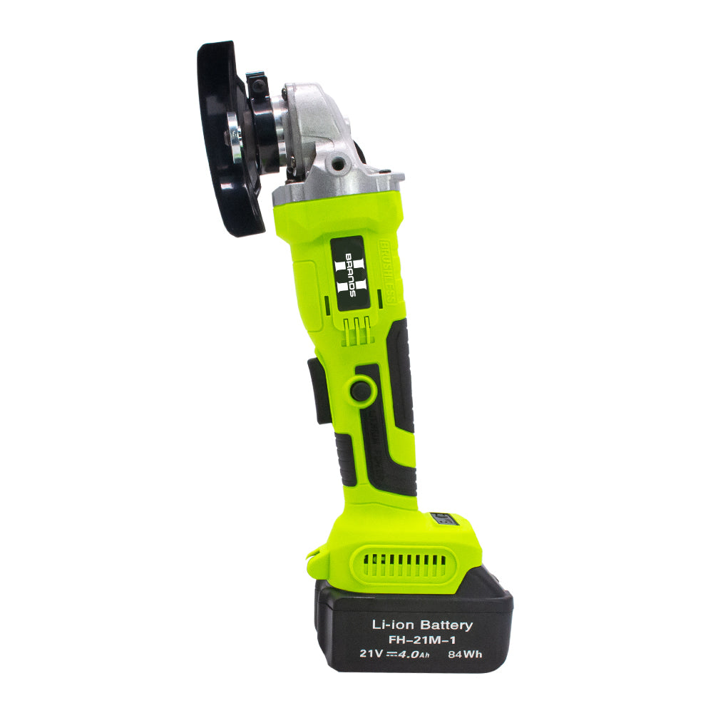HyperTool Cordless Angle Grinder 21V Power Grinder 2 .0Ah Li-ion Battery Brushless Motor 4-1/2'' Blade for Metal Wood (FH-6521JM)