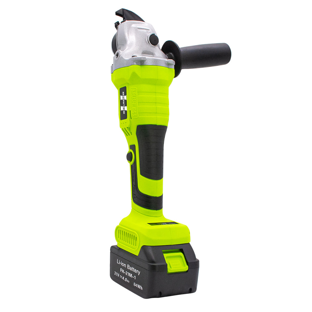 HyperTool Cordless Angle Grinder 21V Power Grinder 2 .0Ah Li-ion Battery Brushless Motor 4-1/2'' Blade for Metal Wood (FH-6521JM)